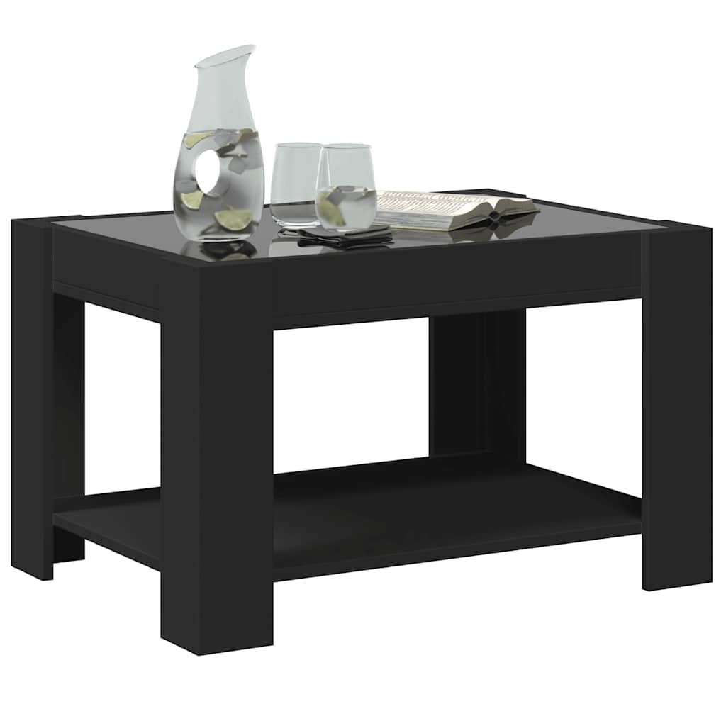 Coffee Table with LED Black 73x53x45 cm Engineered Wood