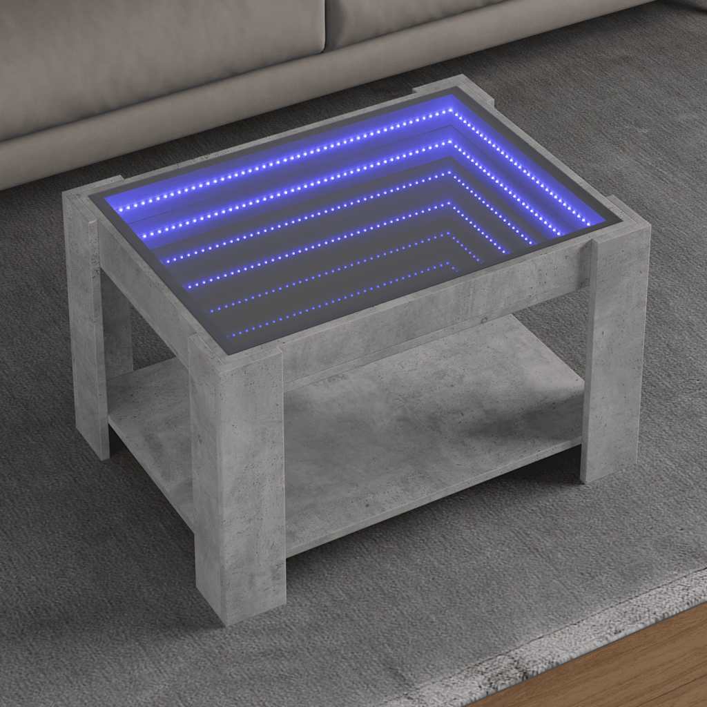 Coffee Table with LED Concrete Grey 73x53x45 cm Engineered Wood