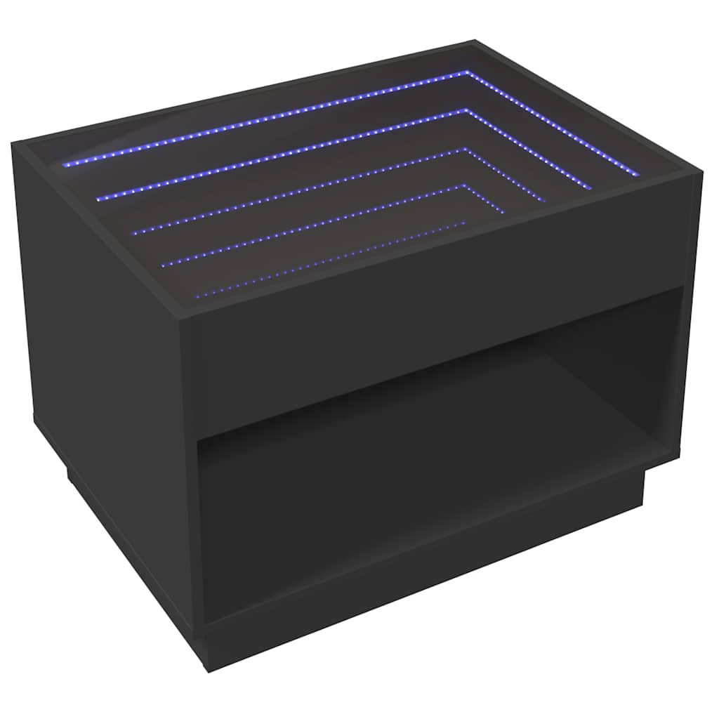 Coffee Table with Infinity LED Black 70x50x50 cm