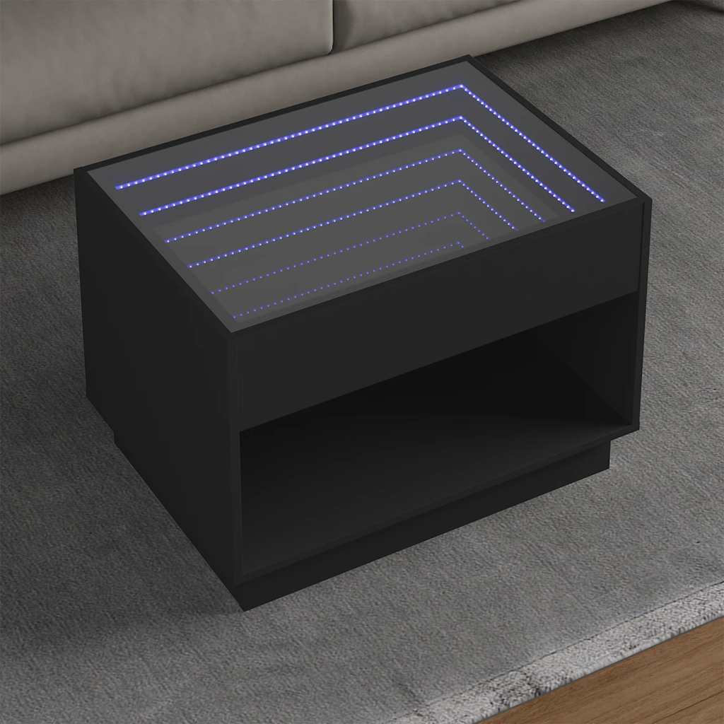 Coffee Table with Infinity LED Black 70x50x50 cm
