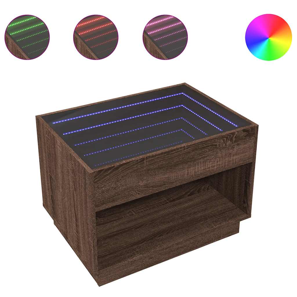 Coffee Table with Infinity LED Brown Oak 70x50x50 cm