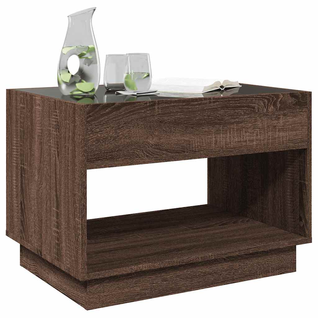 Coffee Table with Infinity LED Brown Oak 70x50x50 cm