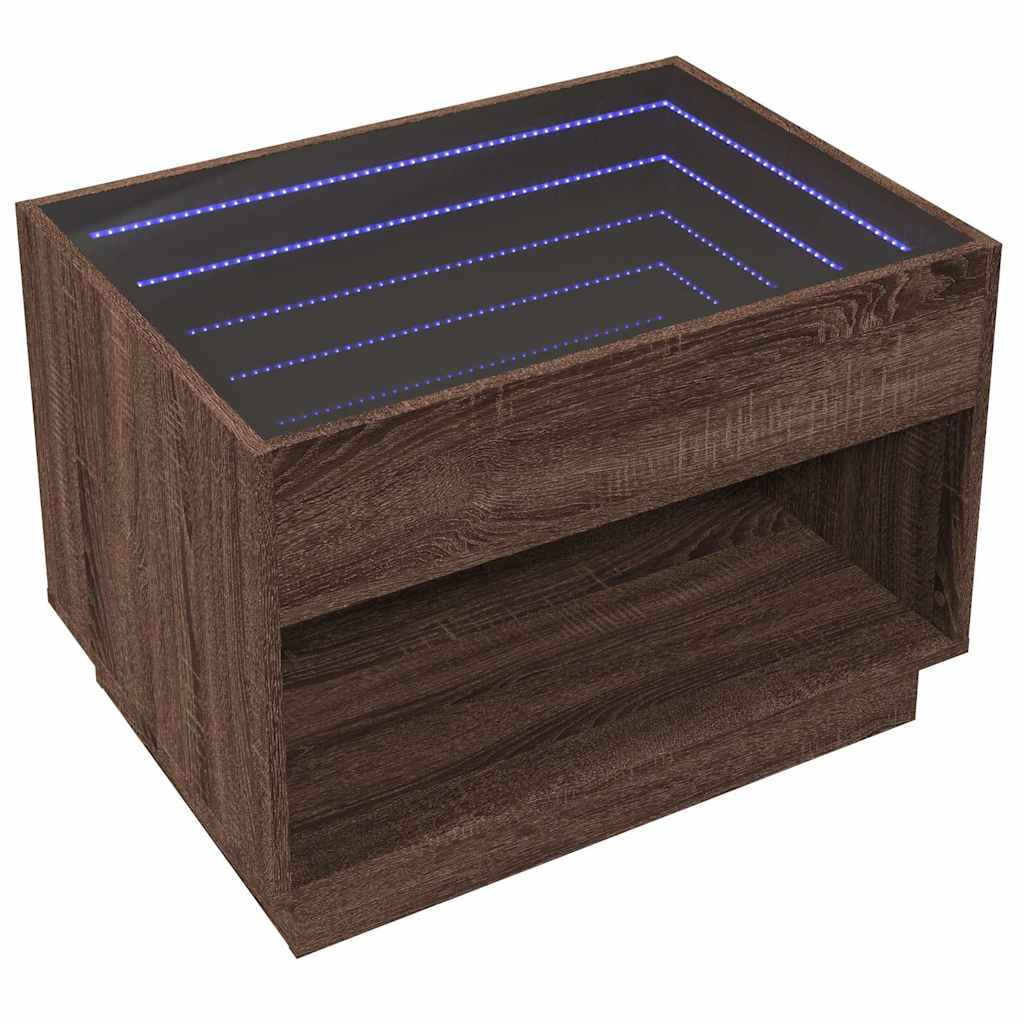Coffee Table with Infinity LED Brown Oak 70x50x50 cm