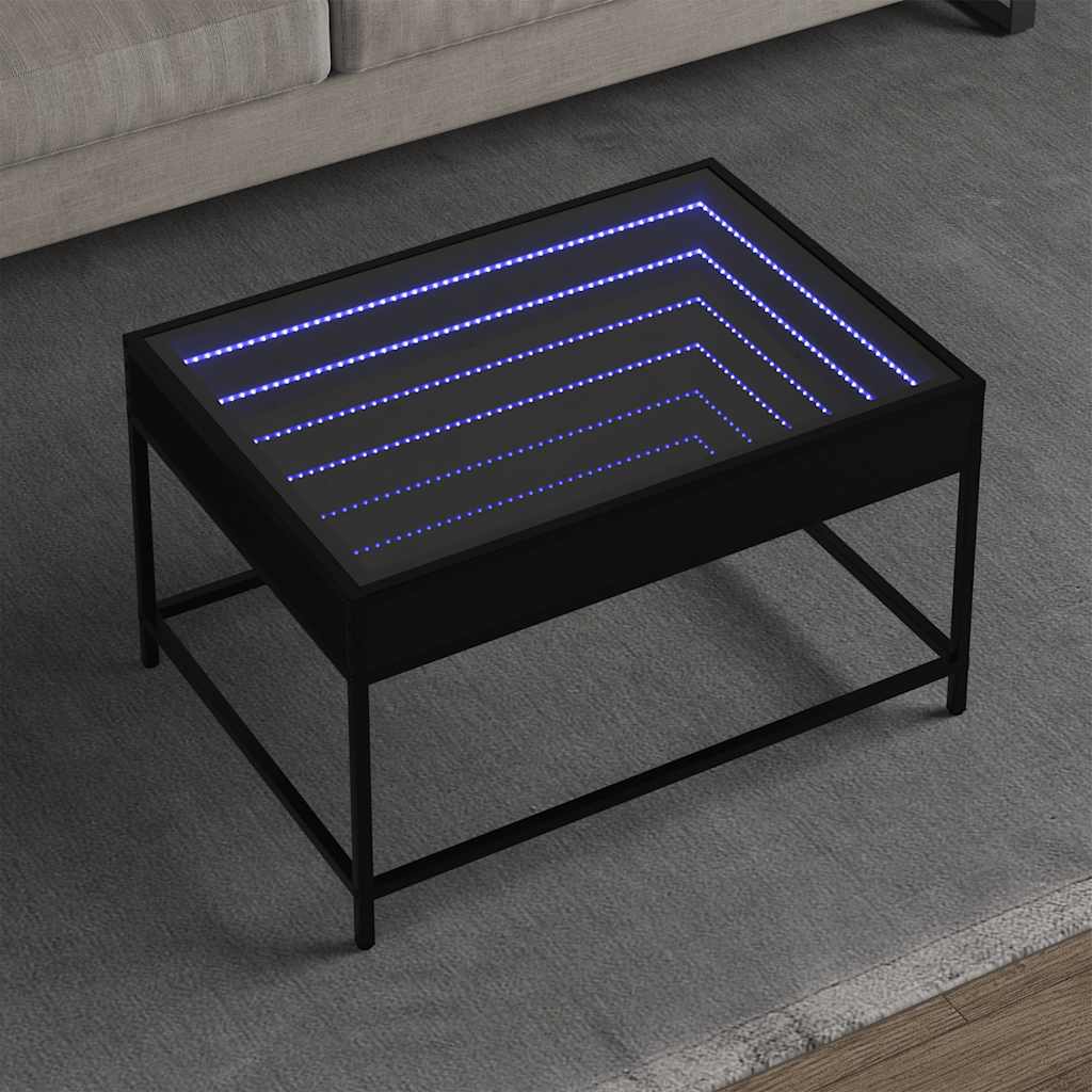 Coffee Table with Infinity LED Black 70x50x41 cm