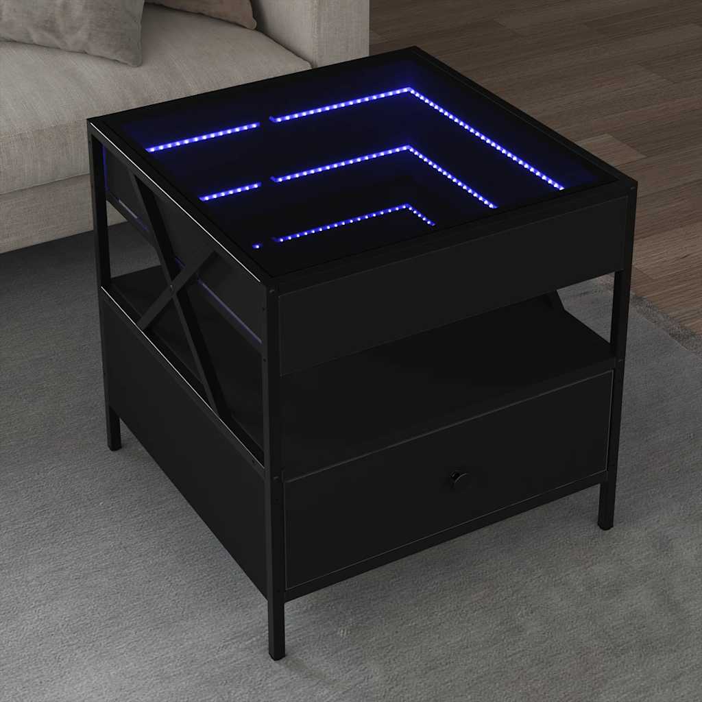 Coffee Table with Infinity LED Black 50x50x51 cm