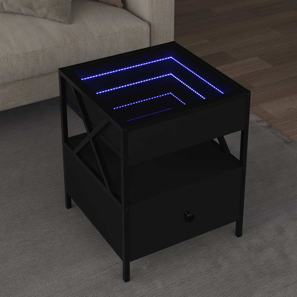 Coffee Table with Infinity LED Black 40x40x51 cm
