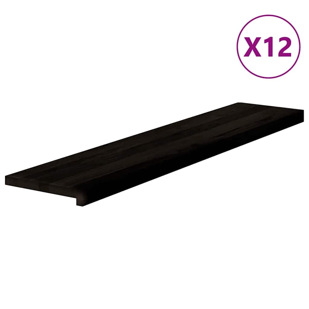 Stair Treads 12 pcs Brown Black 120x30x2 cm Solid Wood Oak