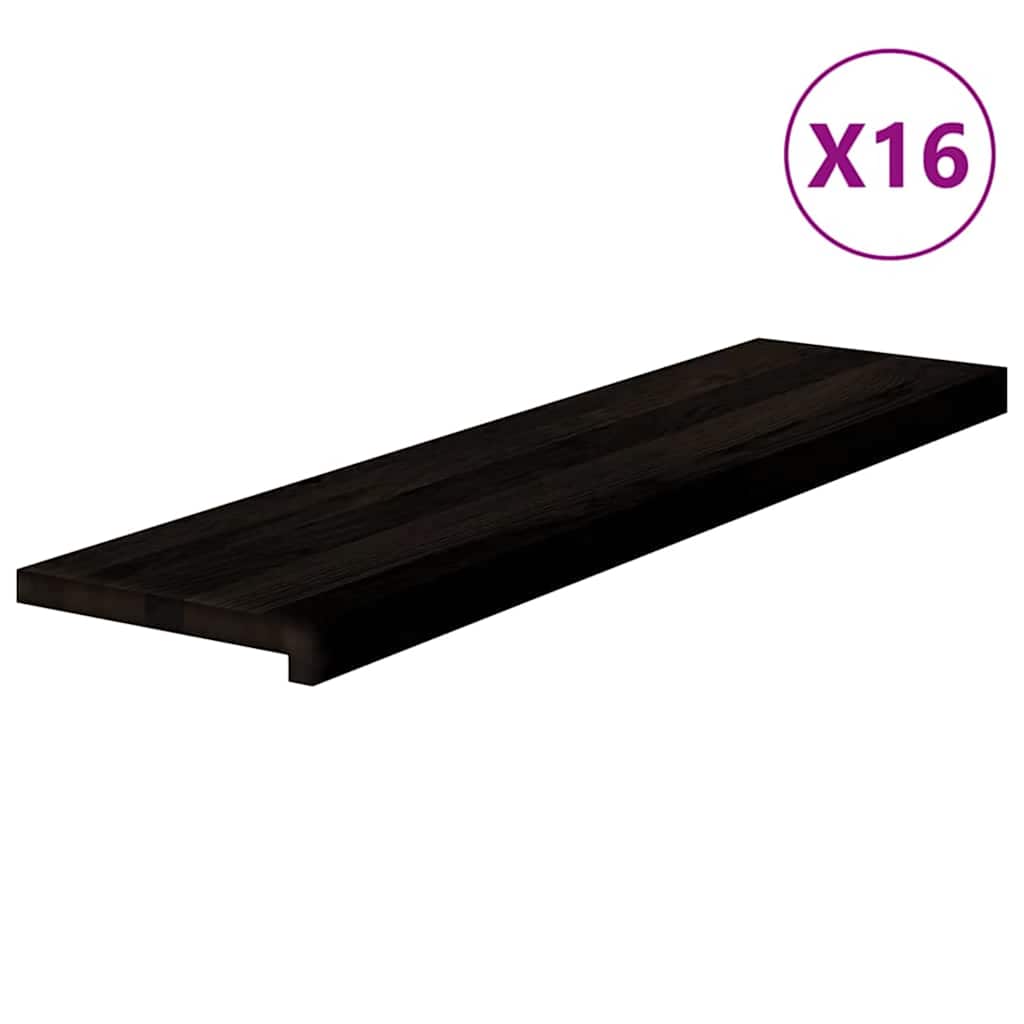 Stair Treads 16 pcs Brown Black 100x25x2 cm Solid Wood Oak