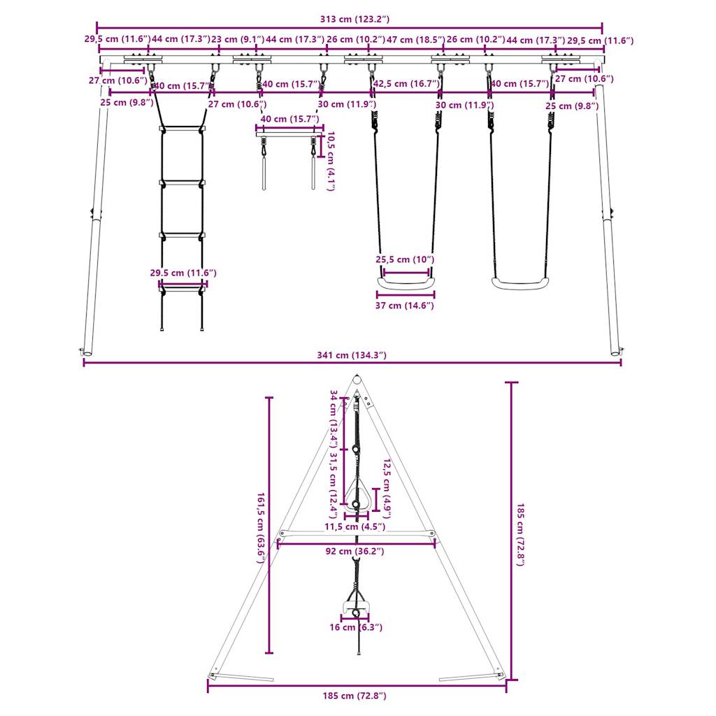 Outdoor Swing Set with Swings. Trapeze. Ladder