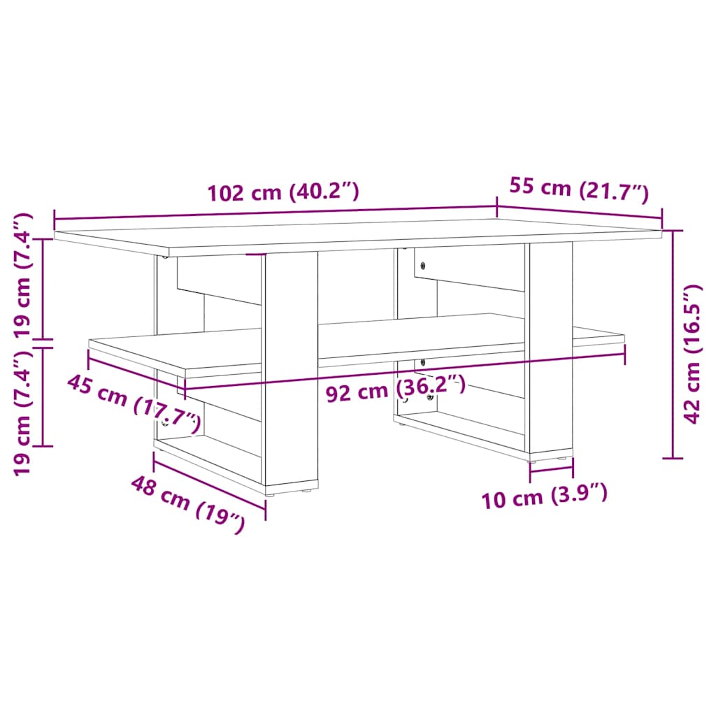 Coffee Table Concrete Grey 102x55x42 cm Engineered Wood