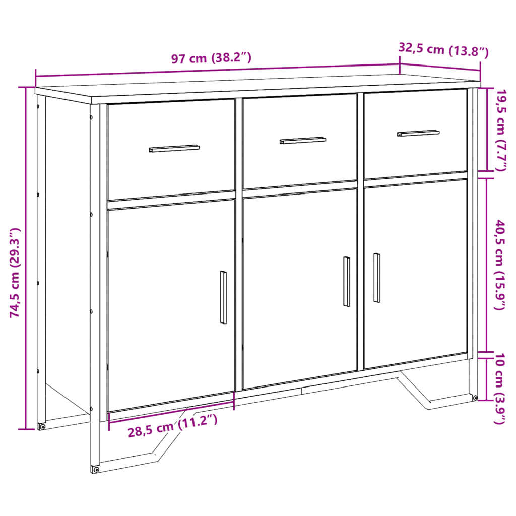 Sideboard Black 97x32.5x74.5 cm Engineered Wood