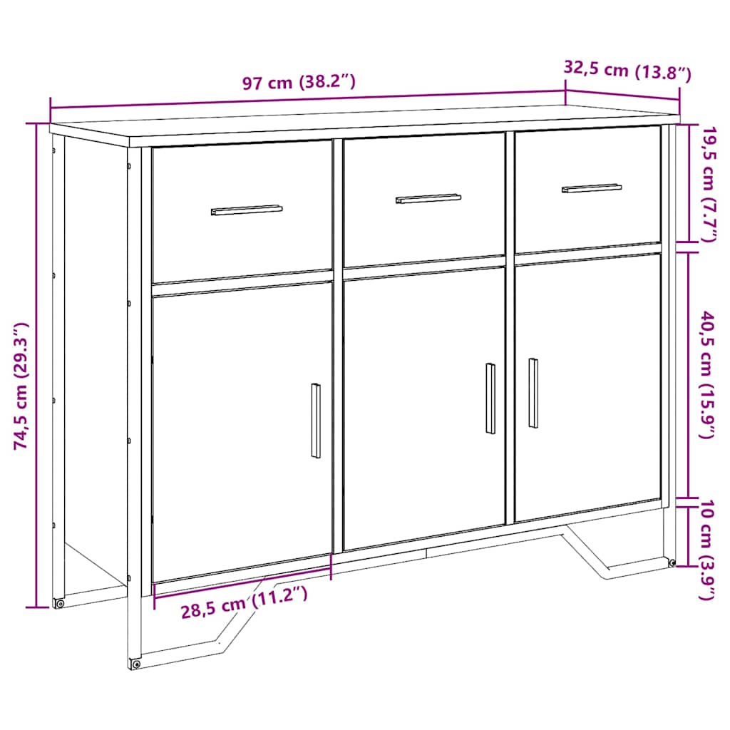 Sideboard Smoked Oak 97x32.5x74.5 cm Engineered Wood