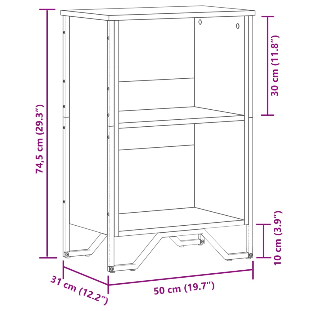 Bookcase Black 50x31x74,5 cm Engineered Wood