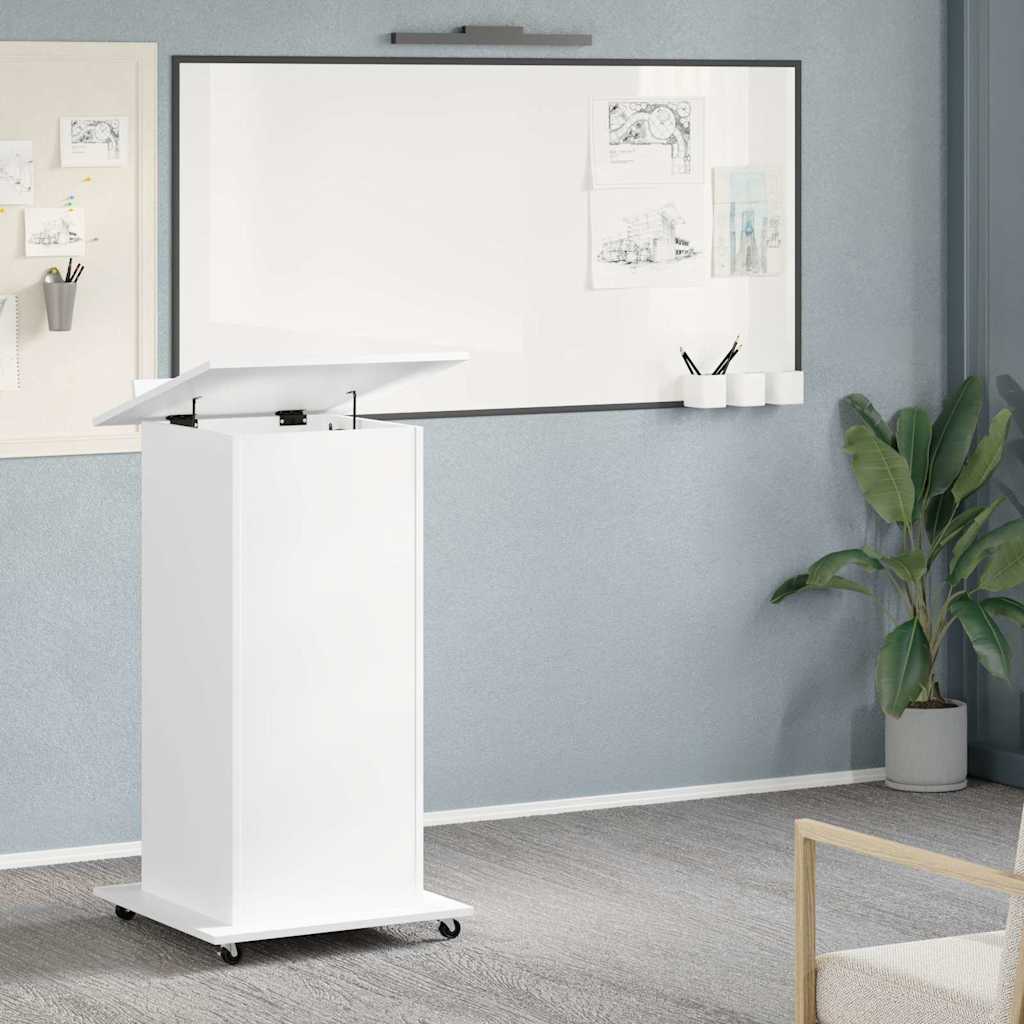 Lectern with Wheels & Drawer White 55x55x107 cm Engineered Wood