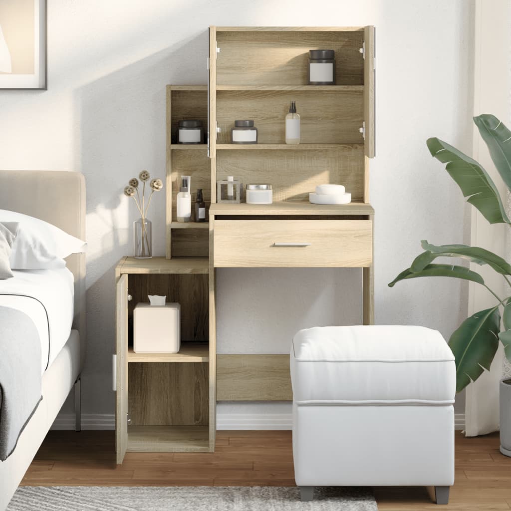 Dressing Table with Cabinet Sonoma Oak 80x35x132 cm