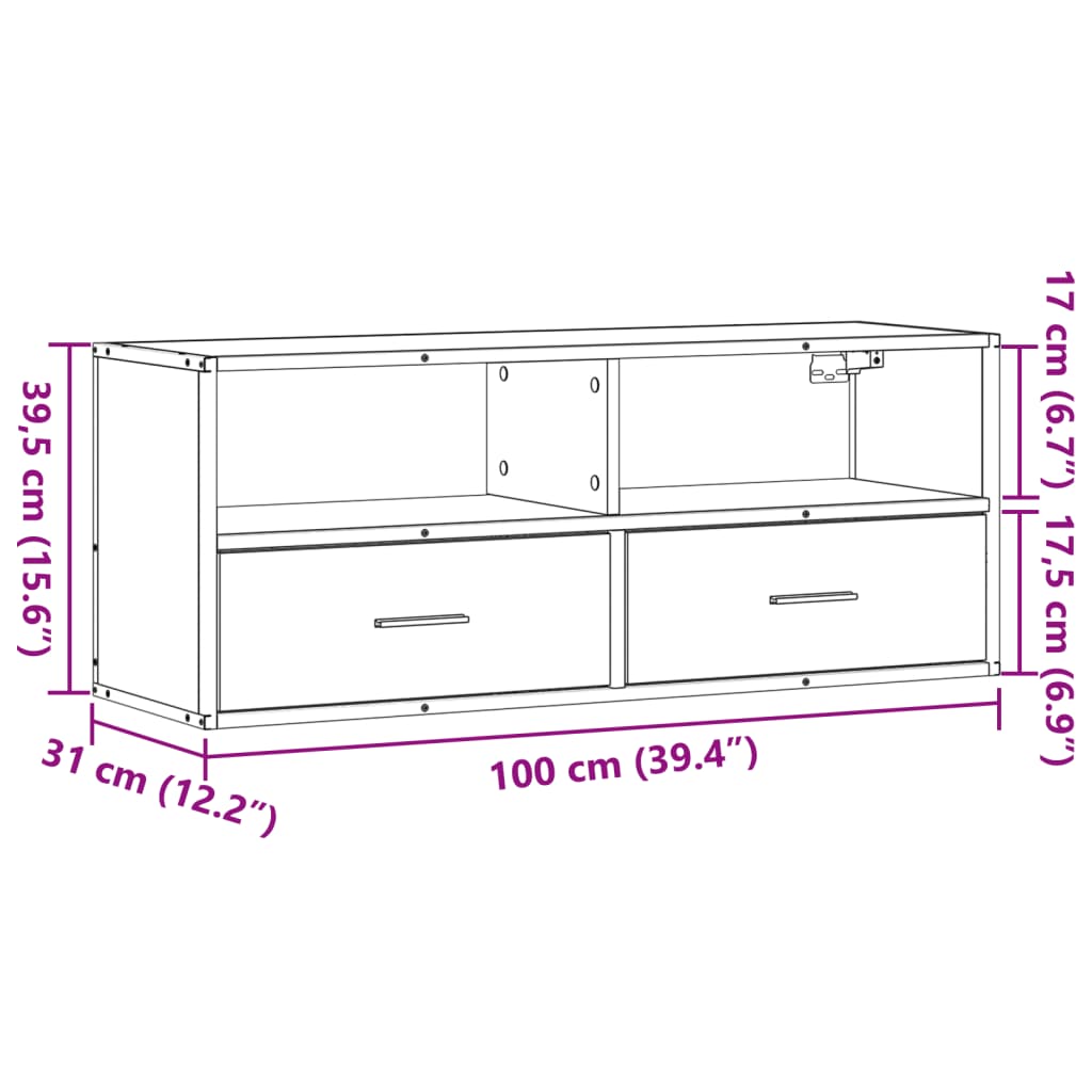 TV Cabinet Sonoma Oak 100x31x39,5 cm Engineered Wood and Metal
