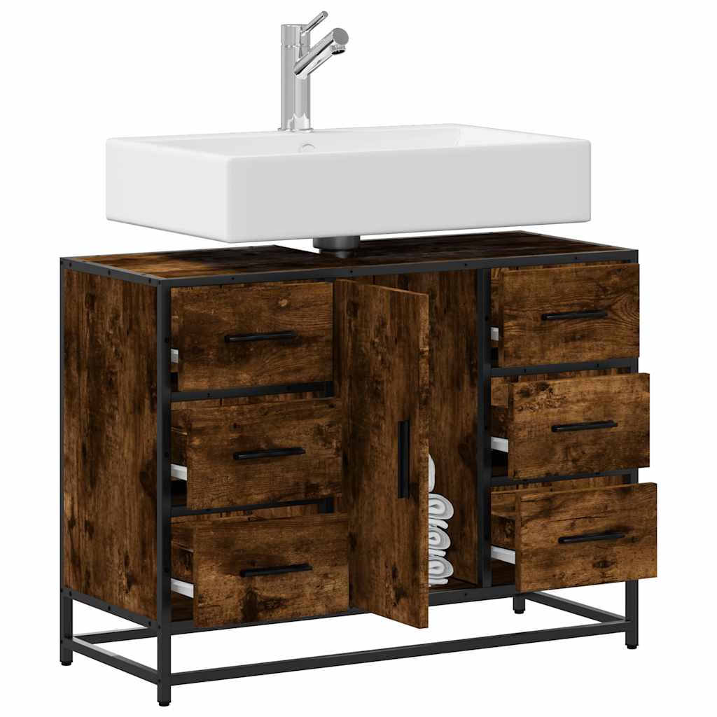 Bathroom Sink Cabinet Smoked Oak 80x33x60 cm Engineered Wood