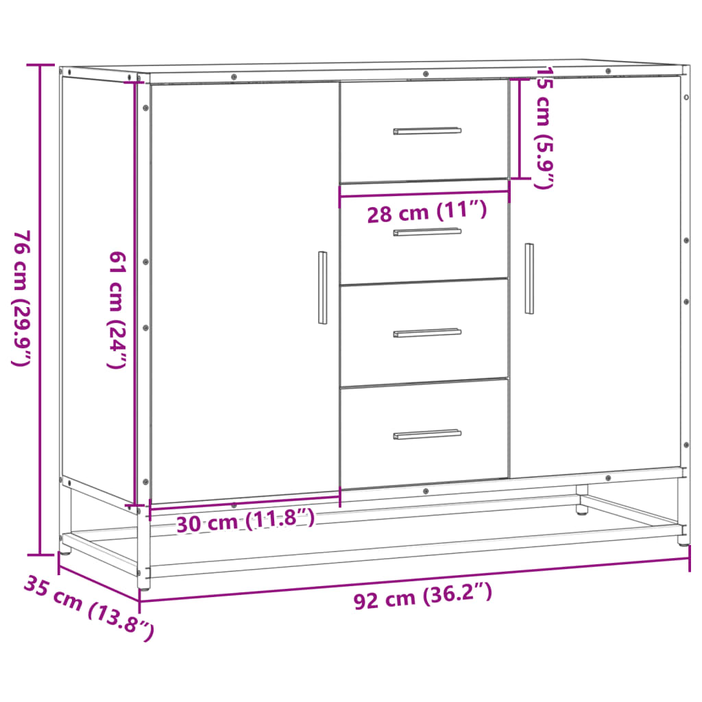 Sideboard Smoked Oak 92x35x76 cm Engineered Wood