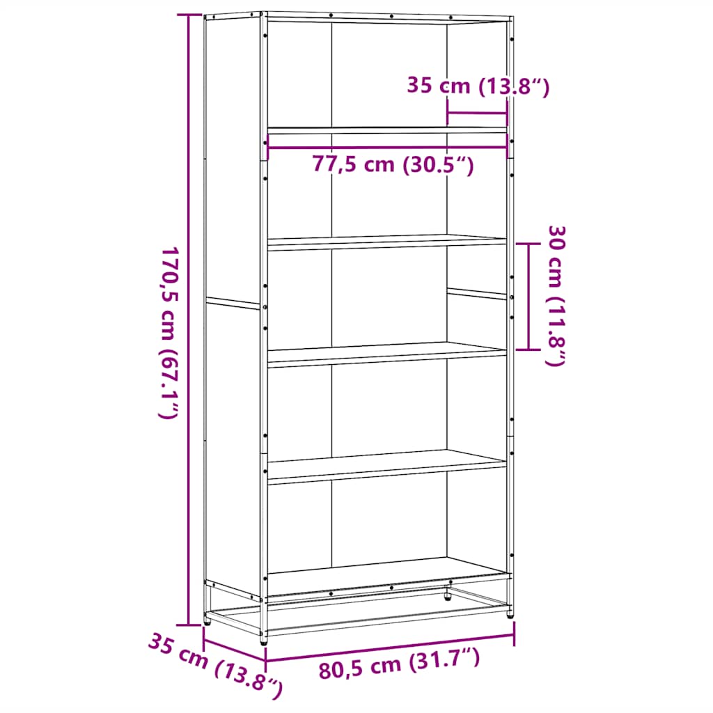 Bookcase Brown Oak 80.5x35x170.5 cm Engineered Wood