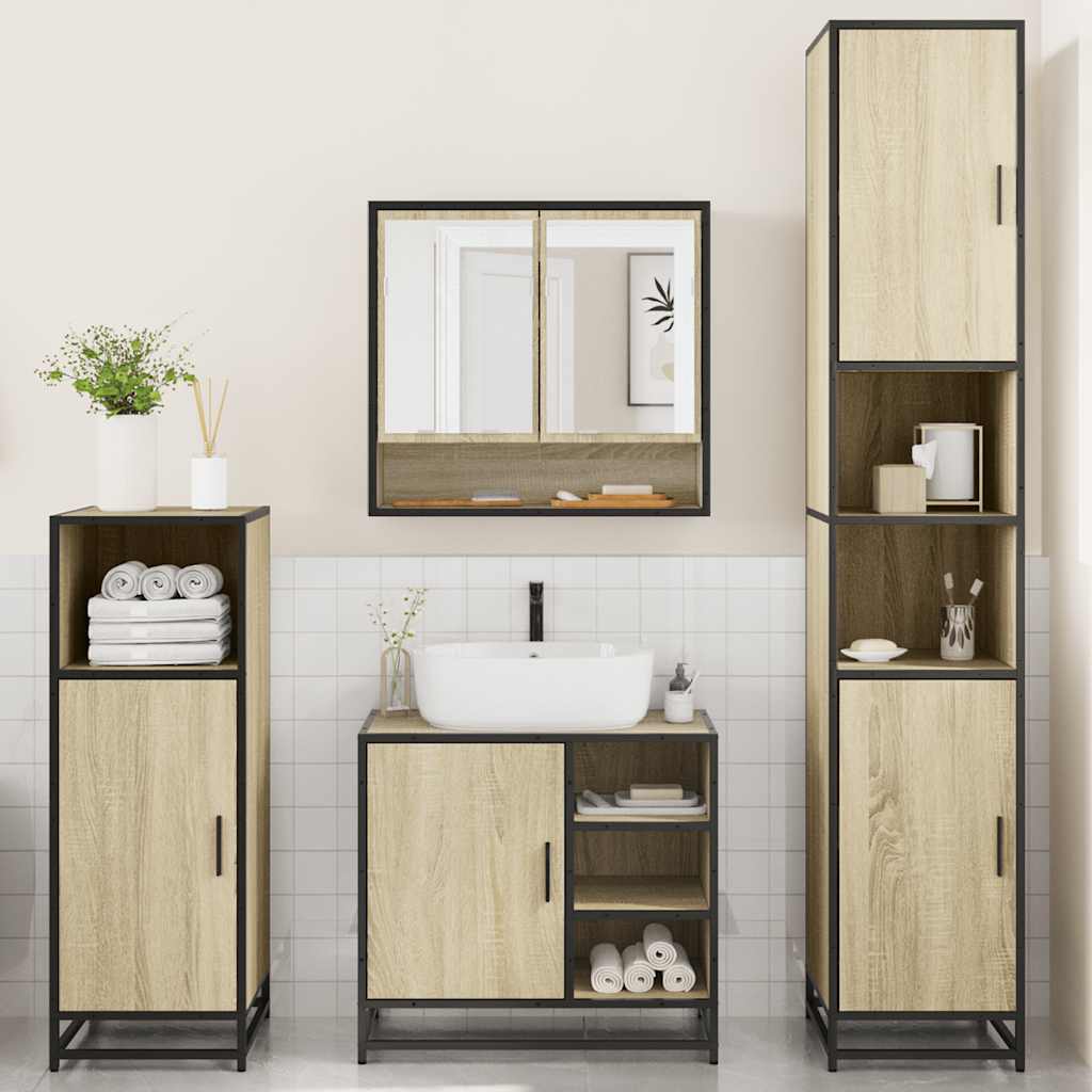 4 Piece Bathroom Furniture Set Sonoma Oak Engineered Wood