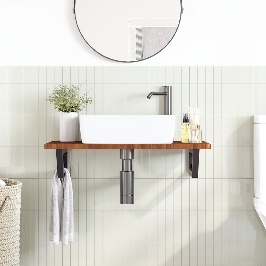 Basin Shelf Wall Mounted Steel and Solid Wood Oak