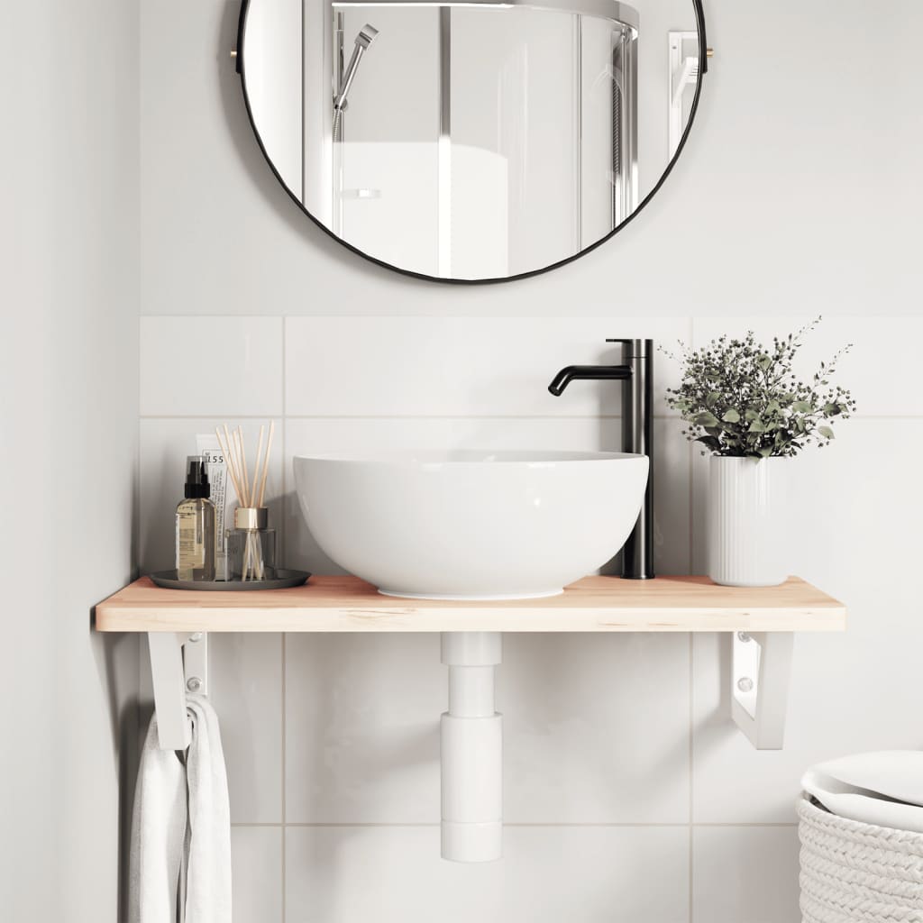 Basin Shelf Wall Mounted Steel and Solid Wood Beech