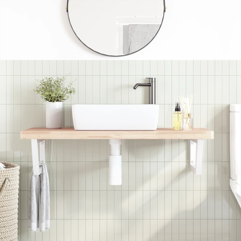 Basin Shelf Wall Mounted Steel and Solid Wood Beech