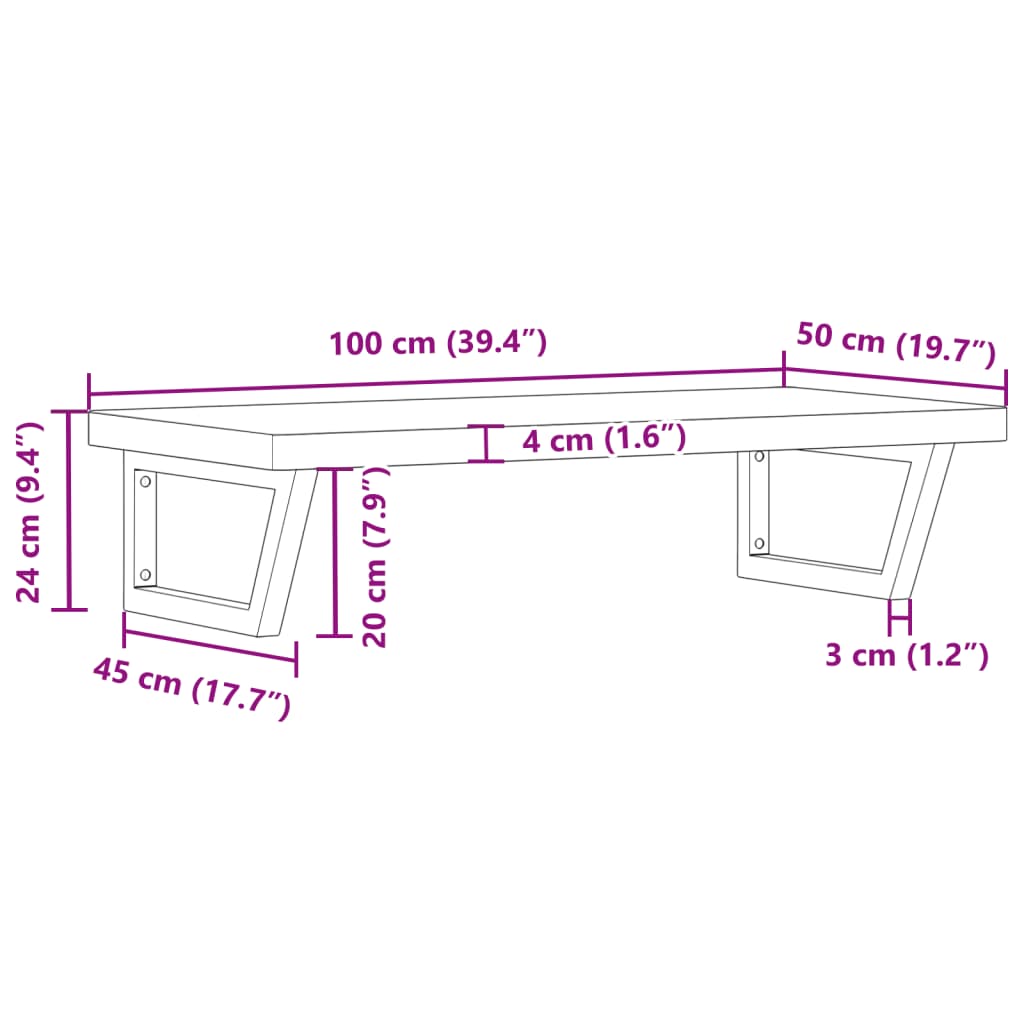 Basin Shelf Wall Mounted Steel and Solid Wood Beech