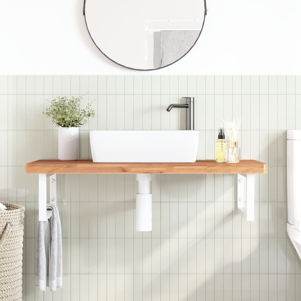 Basin Shelf Wall Mounted Steel and Solid Wood Beech