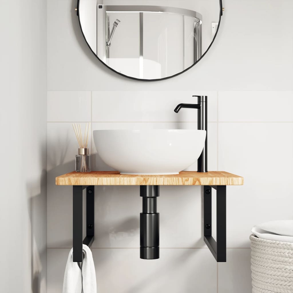 Basin Shelf Wall Mounted Steel and Solid Wood Oak