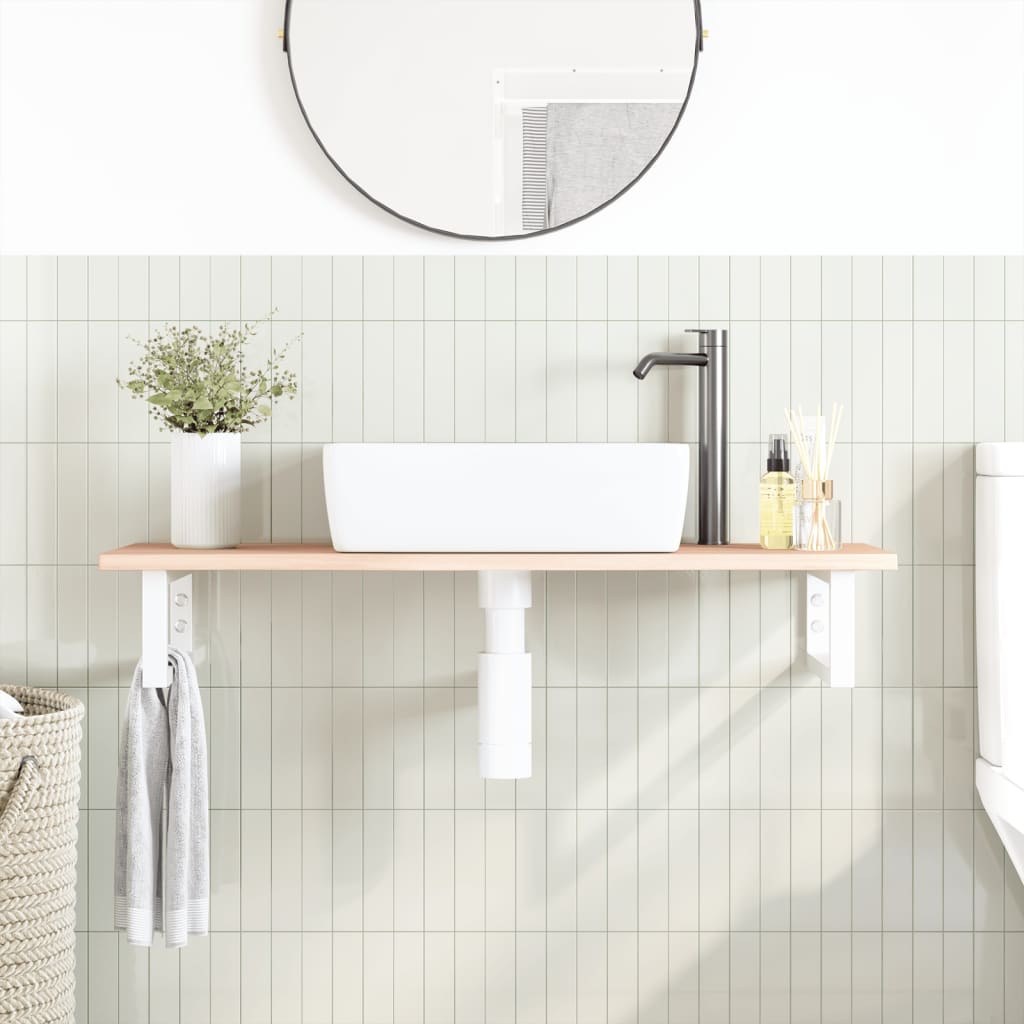 Basin Shelf Wall Mounted Steel and Solid Wood Oak