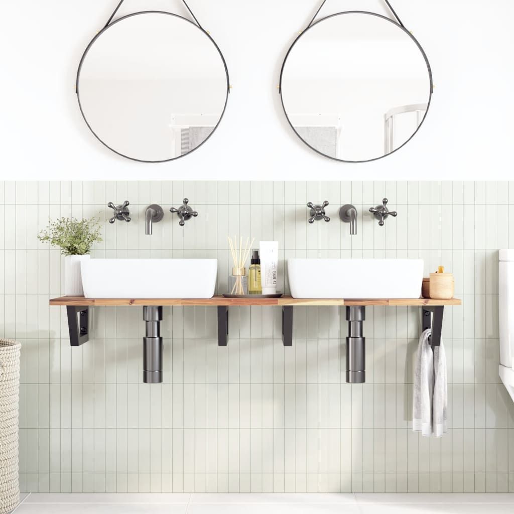 Basin Shelf Wall Mounted Steel and Solid Wood Acacia