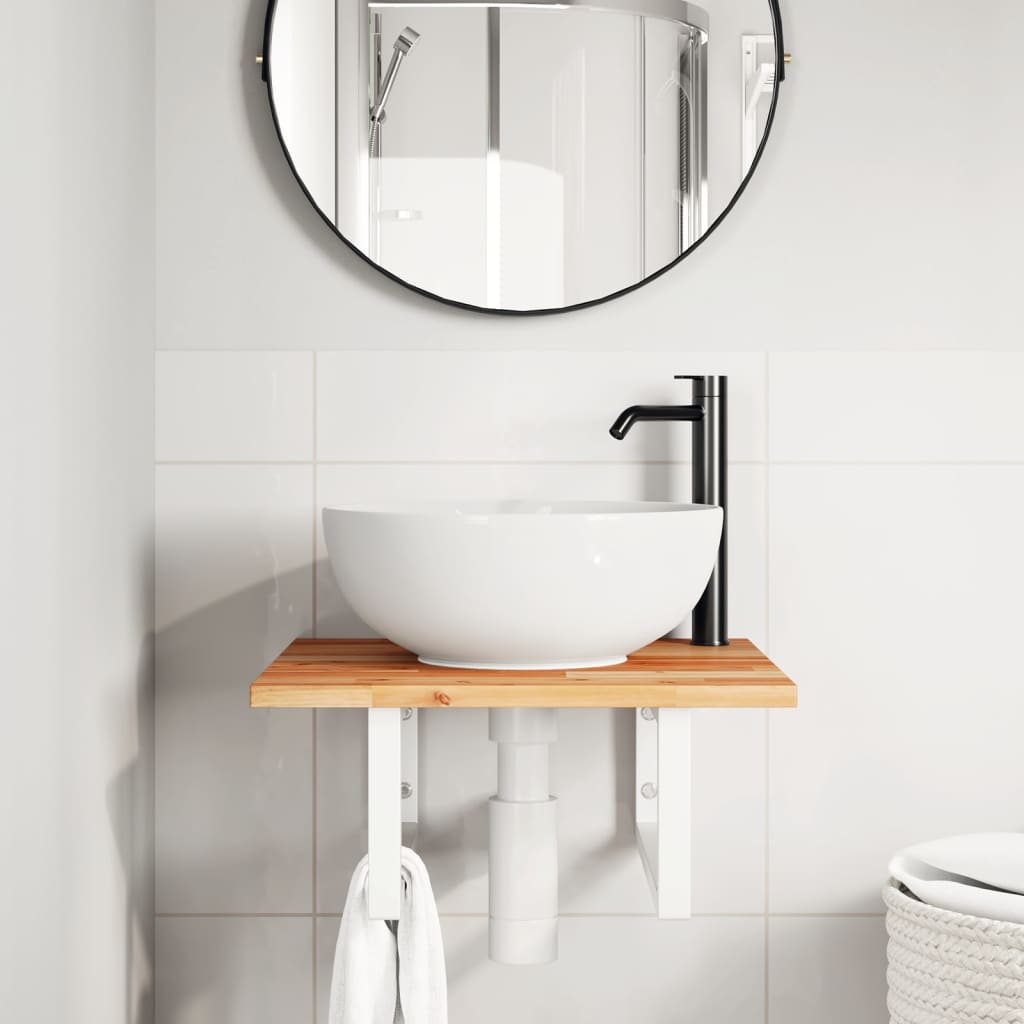 Basin Shelf Wall Mounted Steel and Solid Wood Acacia