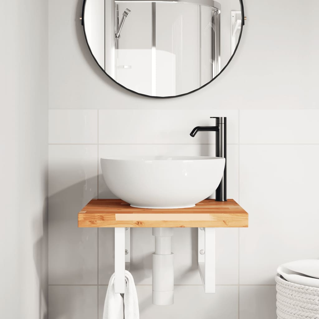 Basin Shelf Wall Mounted Steel and Solid Wood Acacia