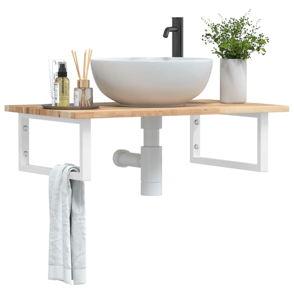 Basin Shelf Wall Mounted Steel and Solid Wood Acacia