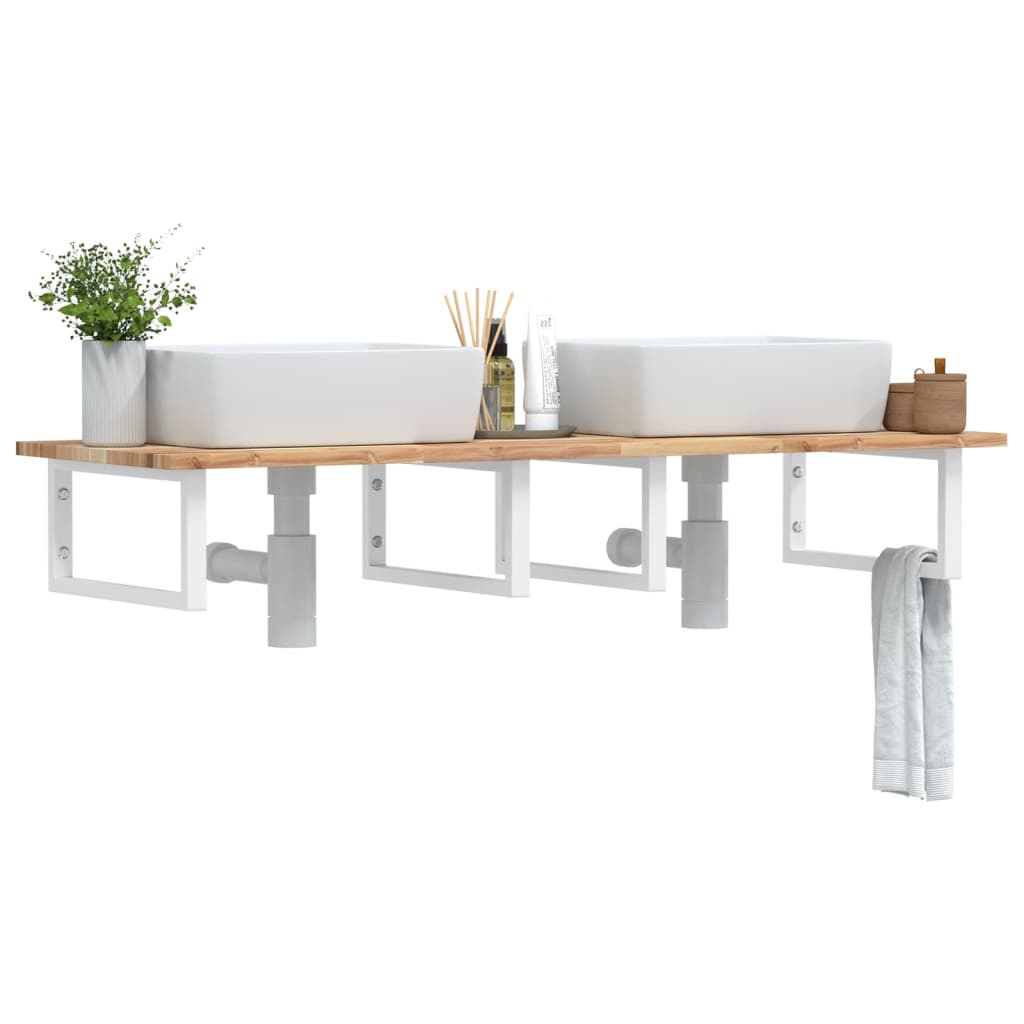 Basin Shelf Wall Mounted Steel and Solid Wood Acacia