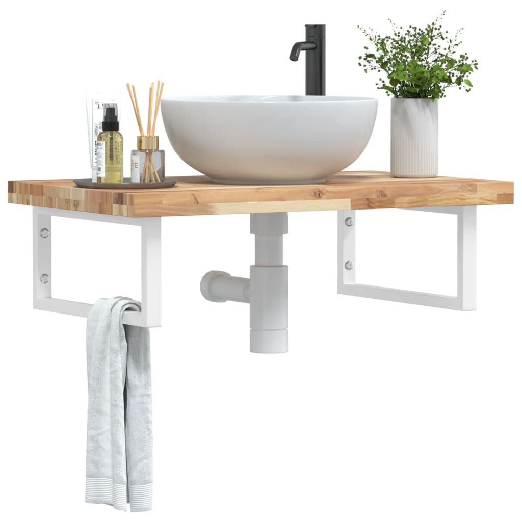 Basin Shelf Wall Mounted Steel and Solid Wood Acacia