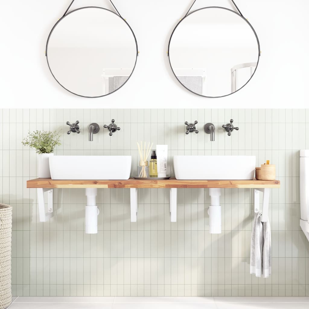 Basin Shelf Wall Mounted Steel and Solid Wood Acacia