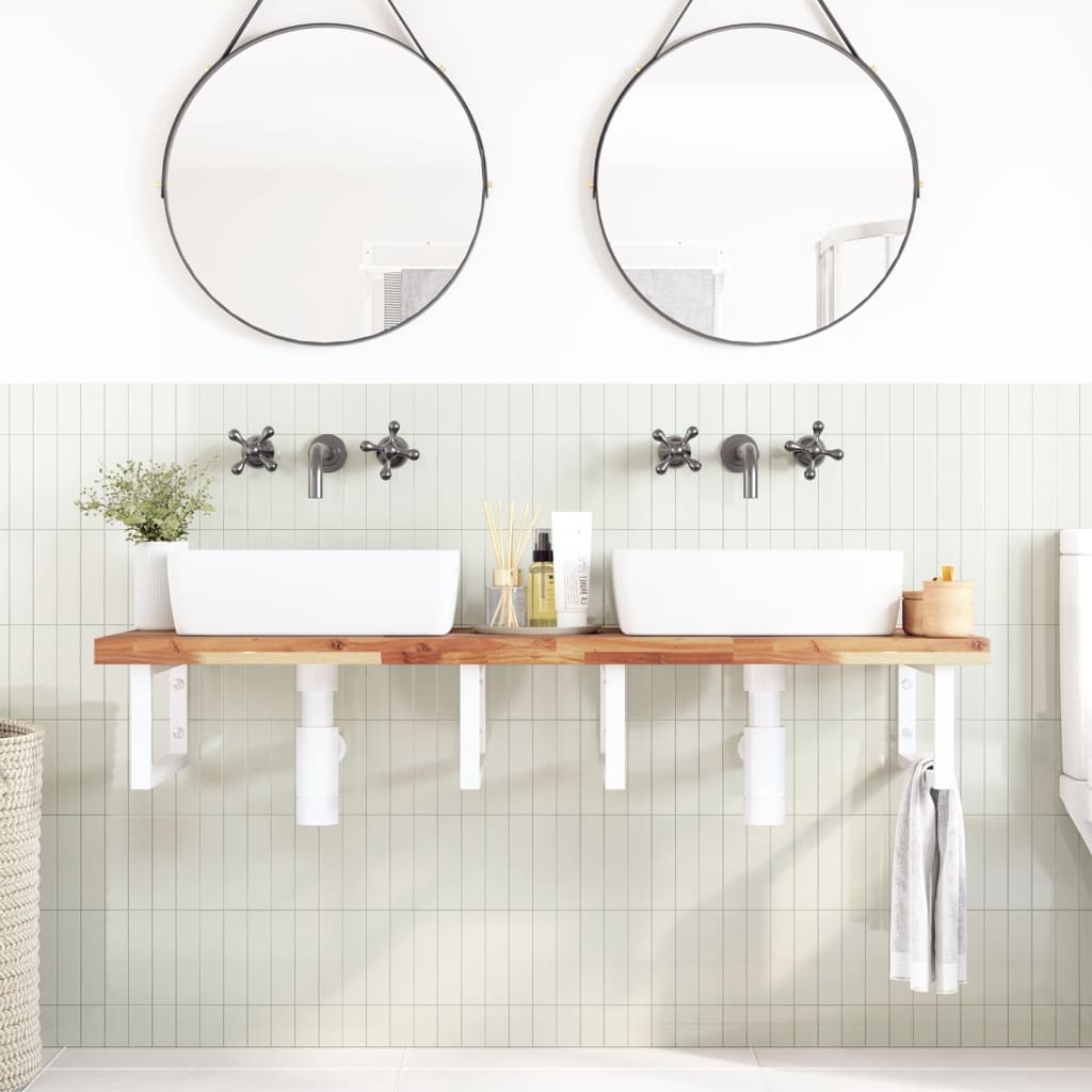 Basin Shelf Wall Mounted Steel and Solid Wood Acacia