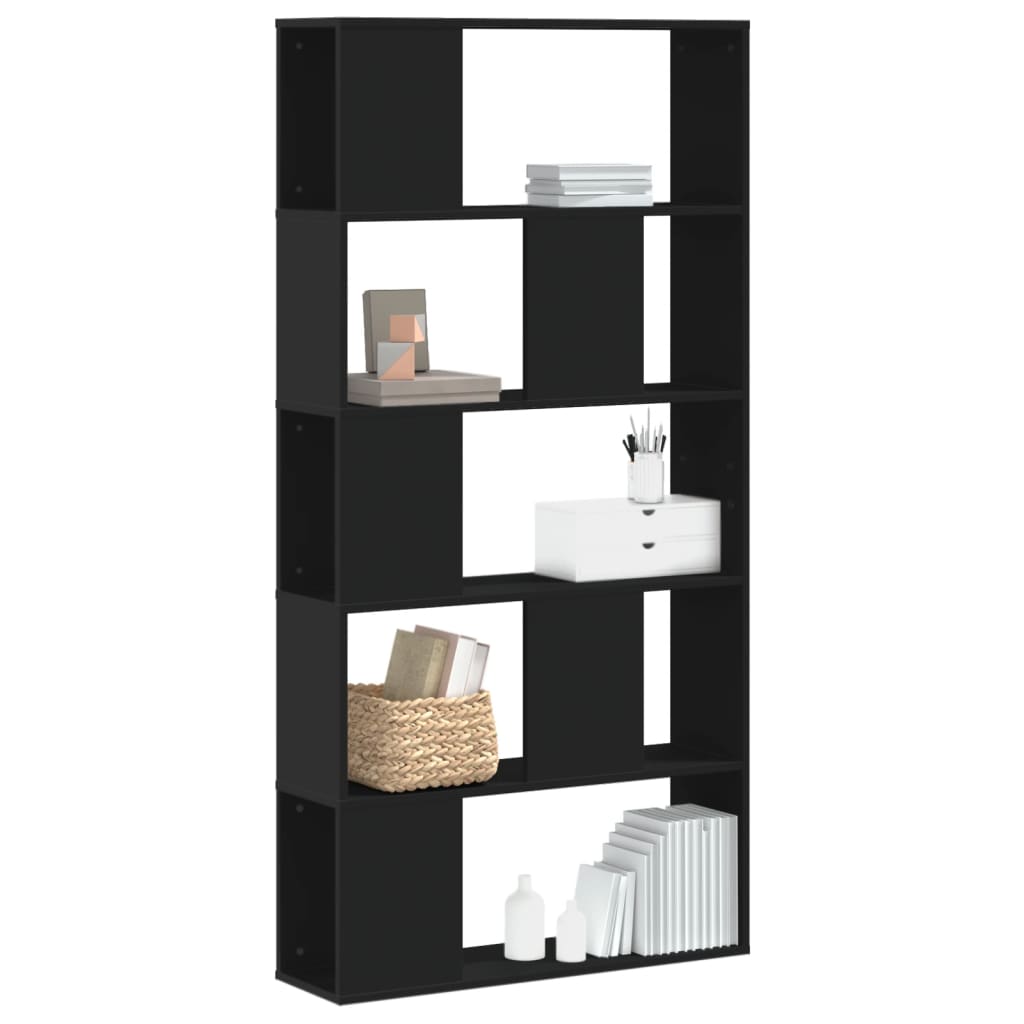 Bookcase 5-Tier Black 80,5x23,5x162,5 cm Engineered Wood
