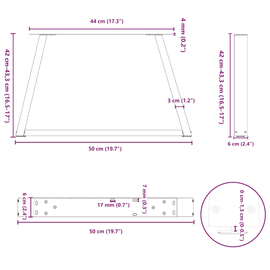 Coffee Table Legs V-Shape 2 pcs Anthracite 50x(42-43.3) cm Steel