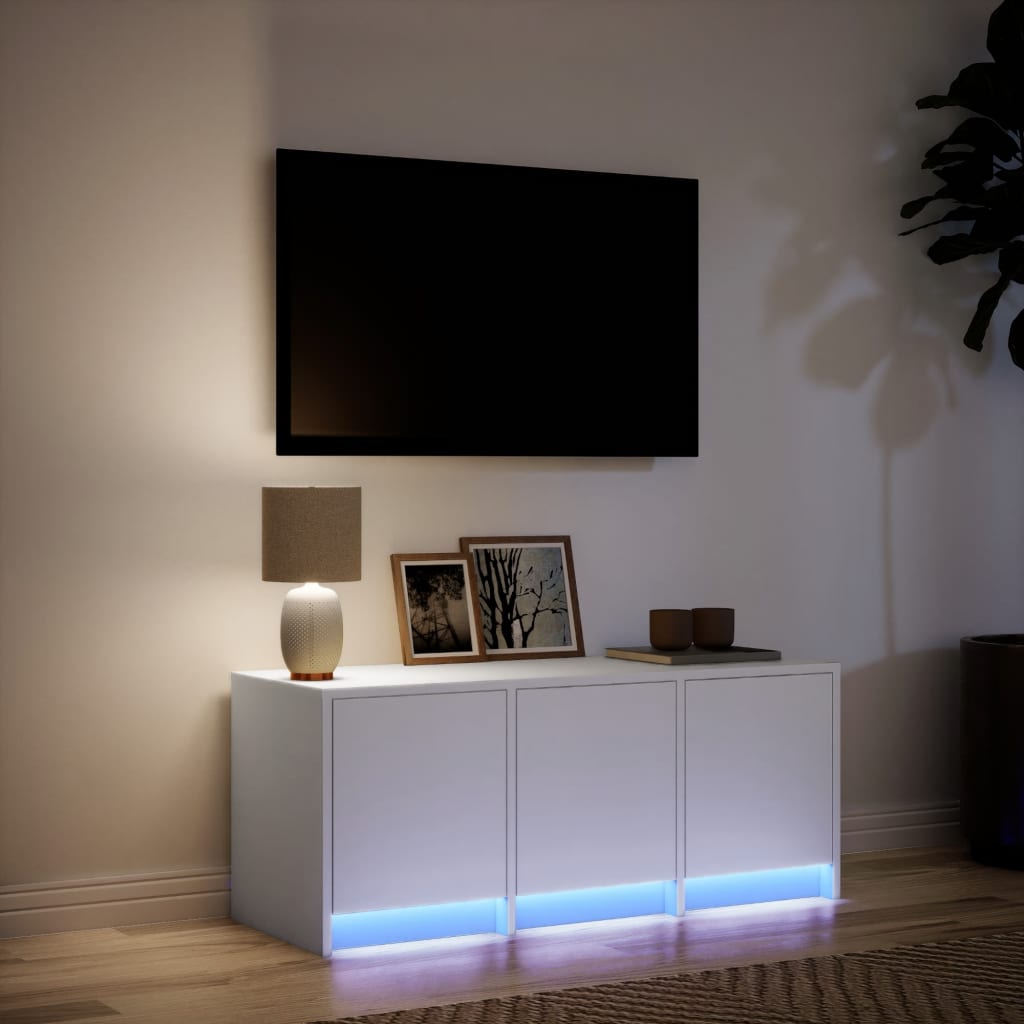 TV Cabinet with LED White 97x34x40 cm Engineered Wood