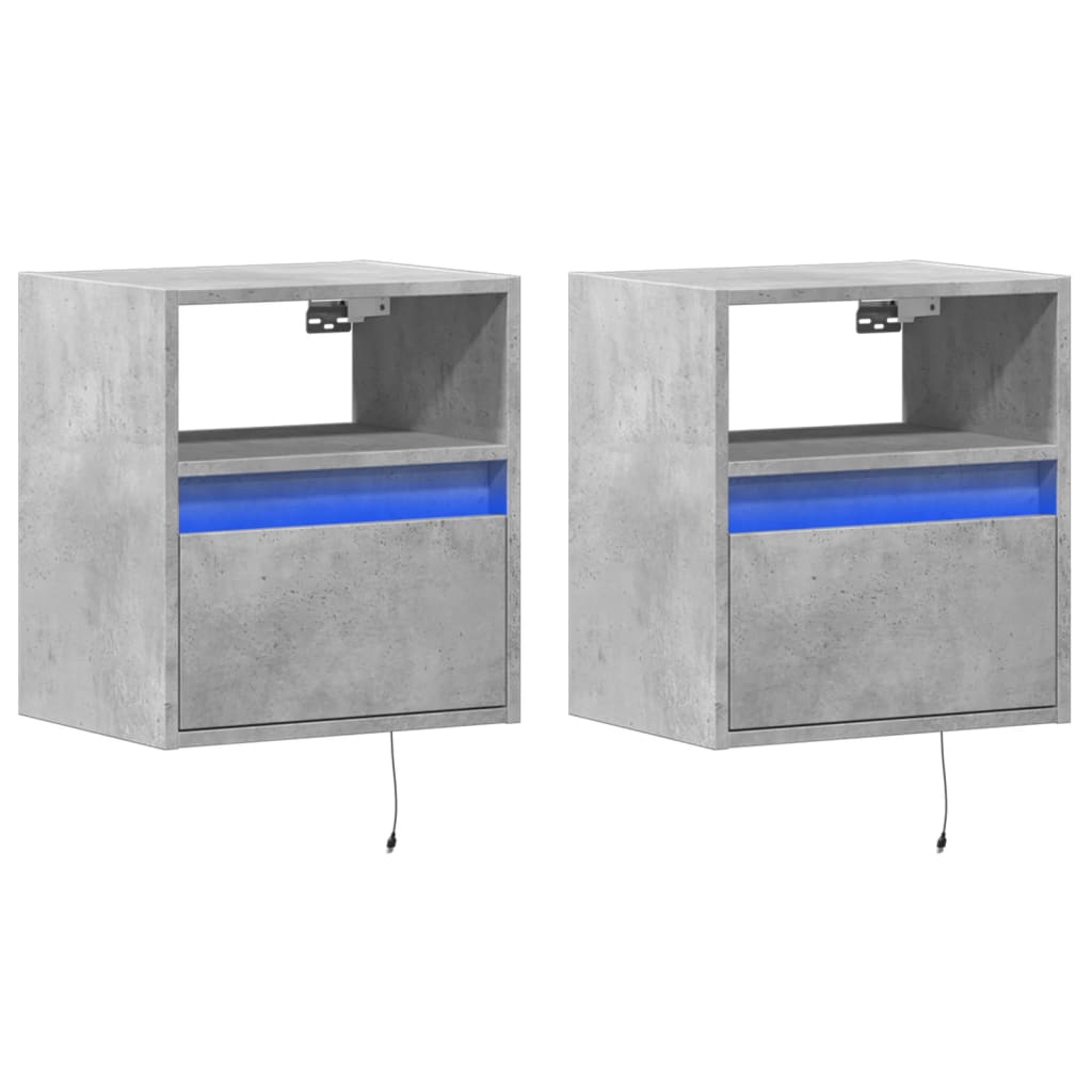 TV Wall Cabinets with LED Lights 2 pcs Concrete Grey 41x31x45cm