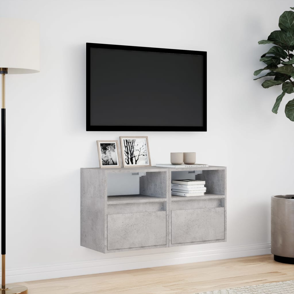 TV Wall Cabinets with LED Lights 2 pcs Concrete Grey 41x31x45cm