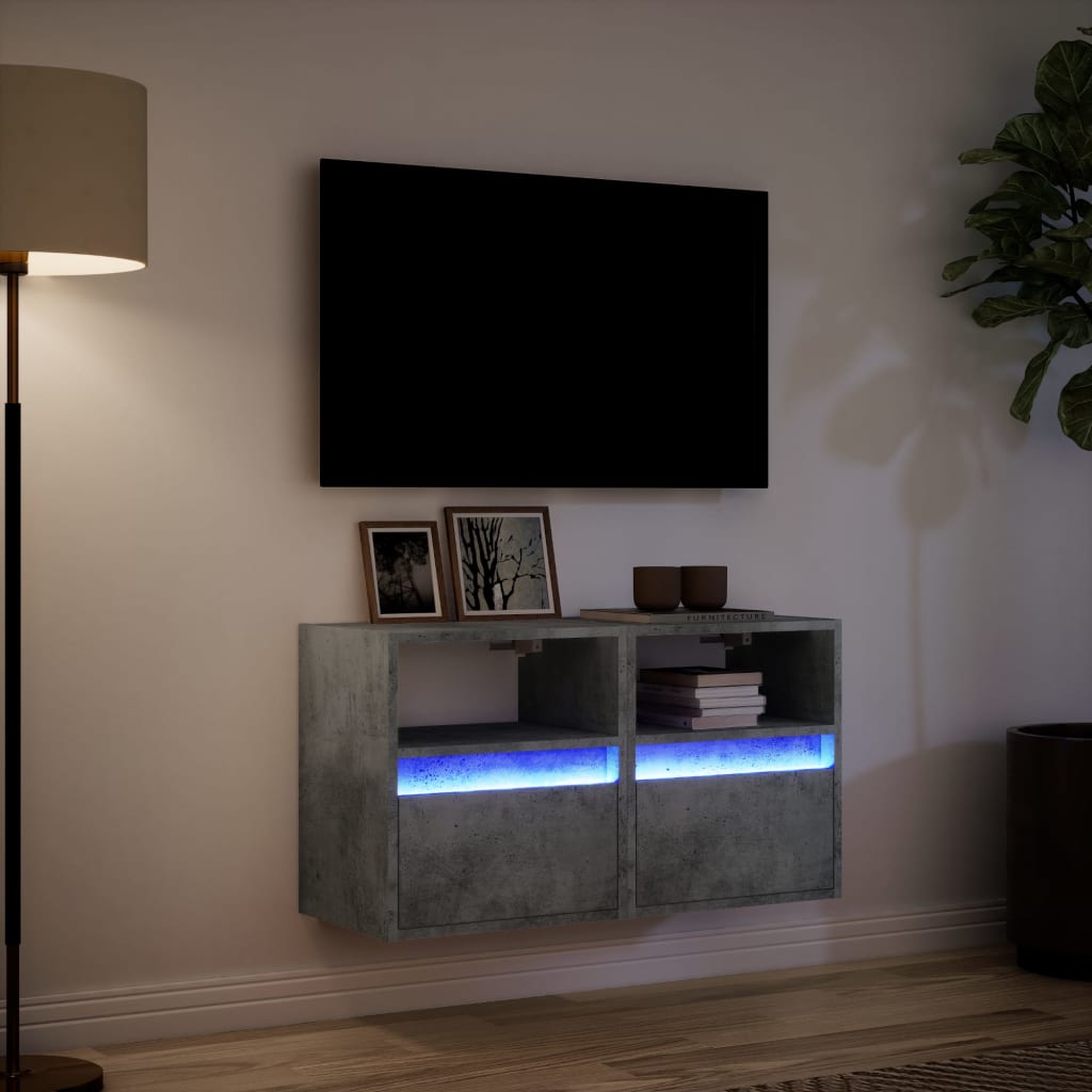 TV Wall Cabinets with LED Lights 2 pcs Concrete Grey 41x31x45cm