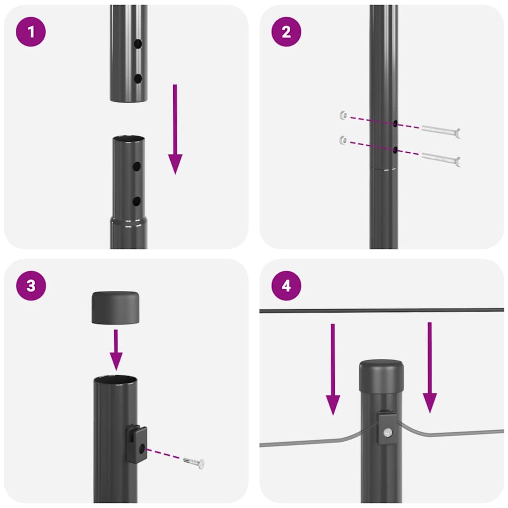 Embedded Fence Post 52 pcs Grey Powder-Coated Steel