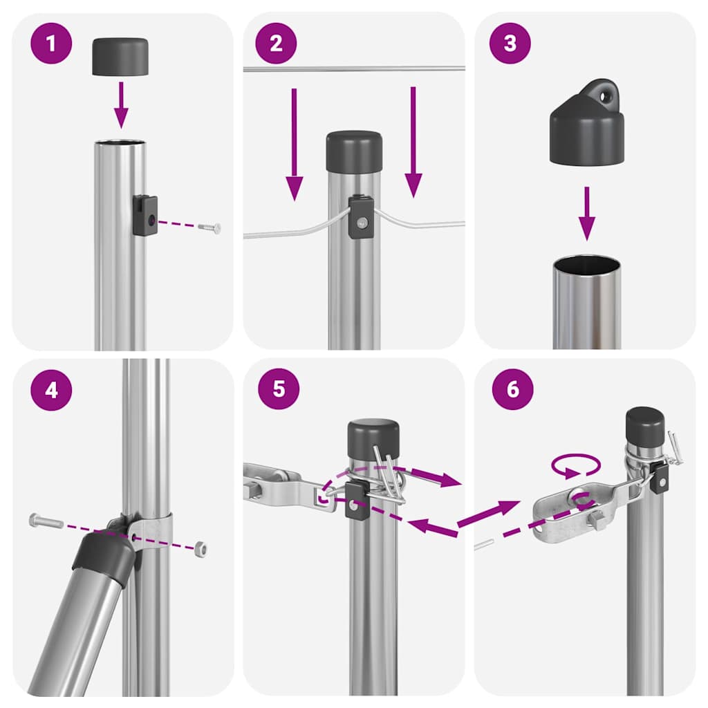 Embedded Fence Post 26 pcs Silver Powder-Coated Steel