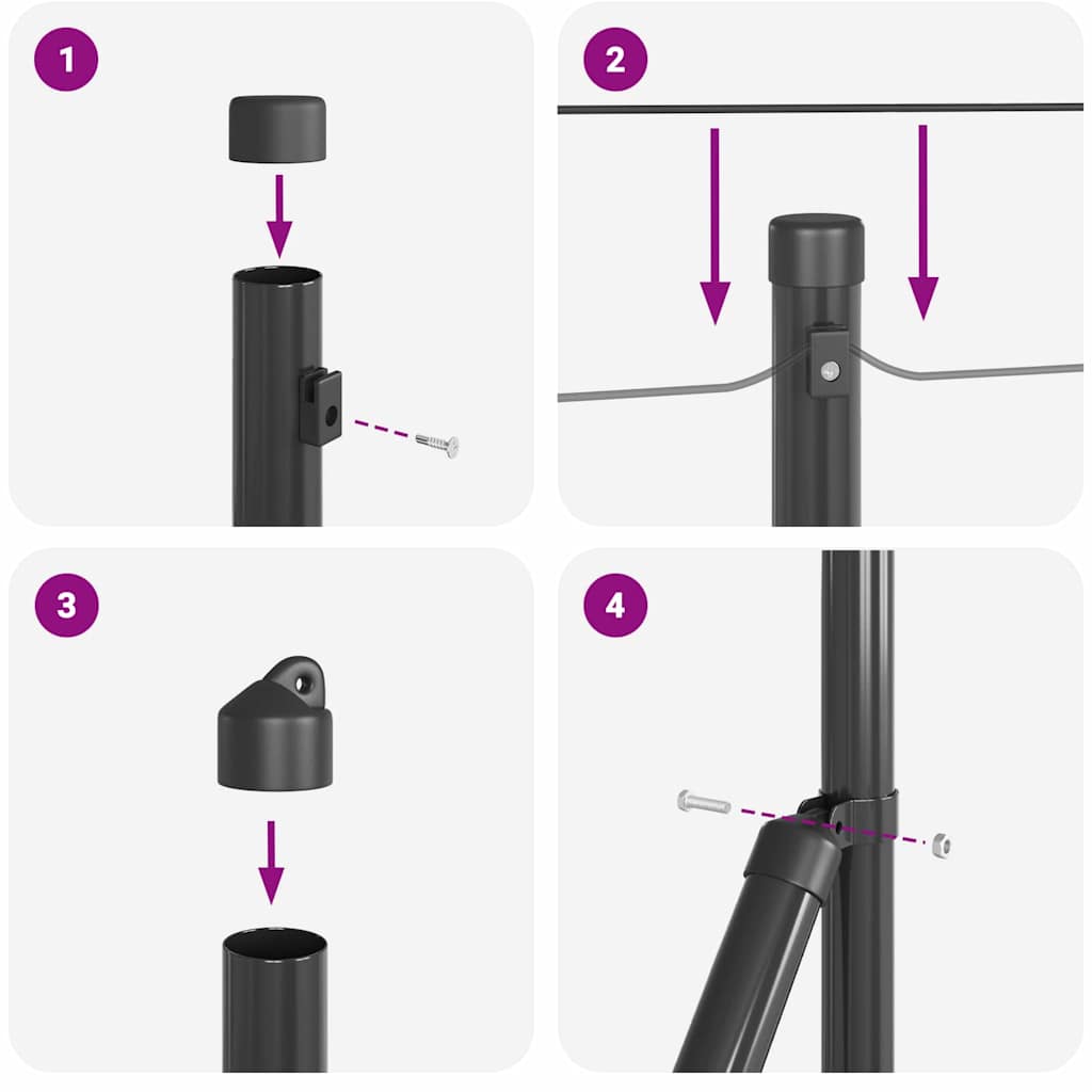 Fence Post with Concrete Base 26 pcs Grey Powder-Coated Steel