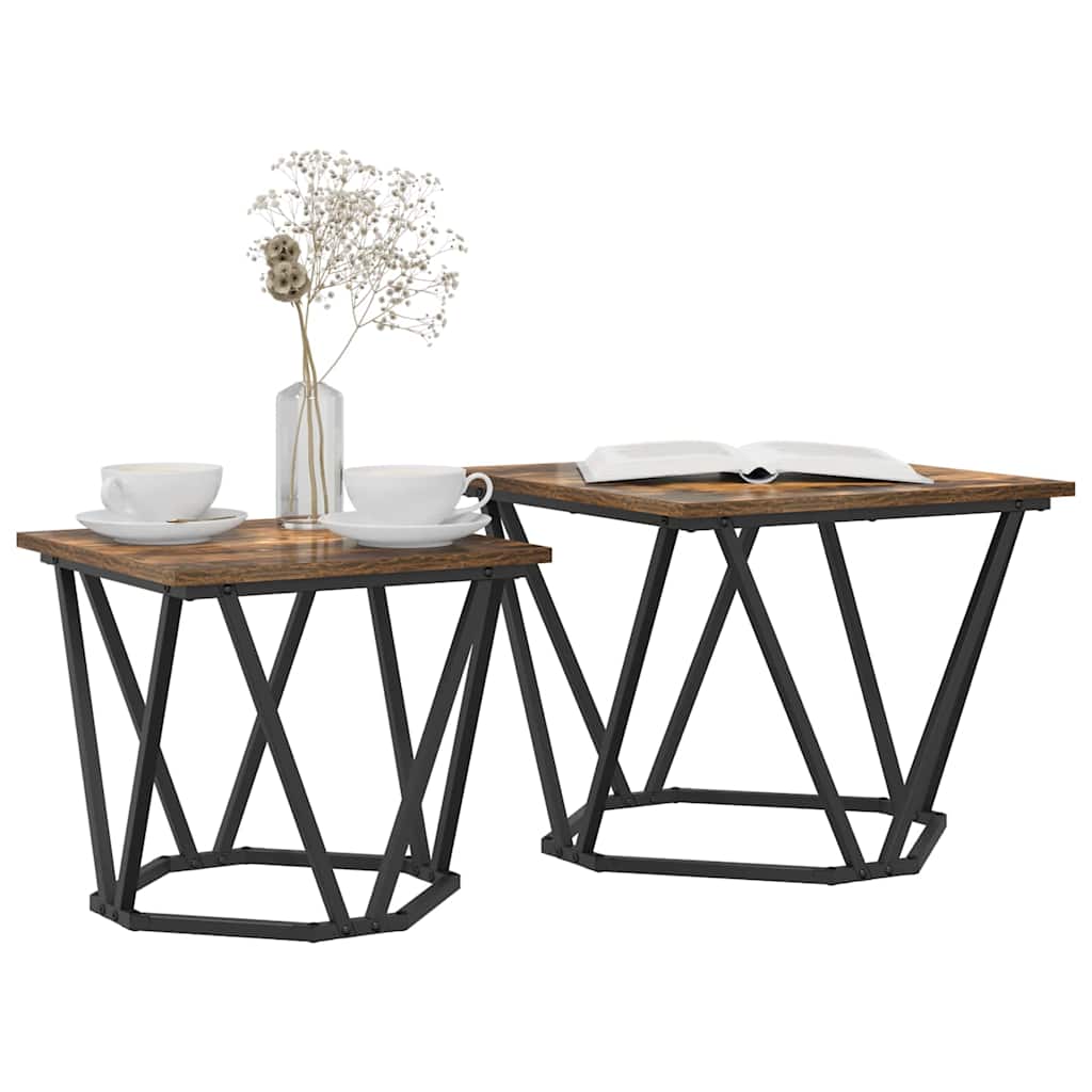 Side Table Set 2 pcs Smoked Oak 50 x 50 x 40 cm