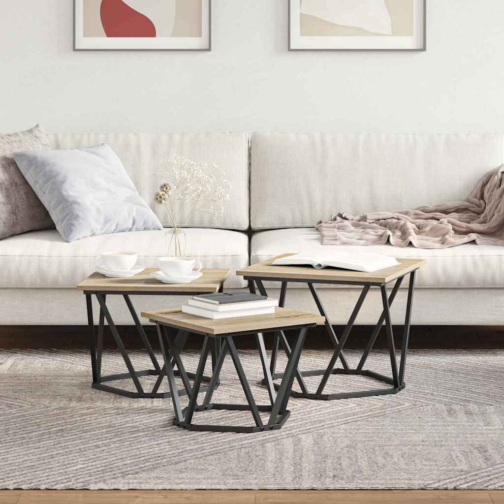 Coffee Table 3 pcs Sonoma Oak 50 x 50 x 40 cm